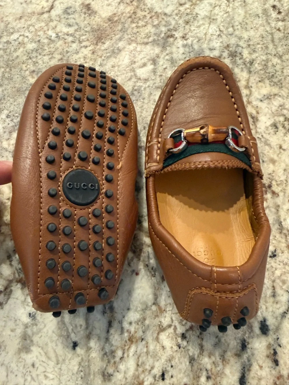 Gucci Brown Leather Kids Moccasins with Signature Web Accent